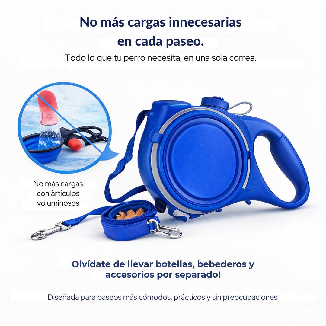Correa Extensible 3 en 1 con Bebedero y Dispensador de Bolsas