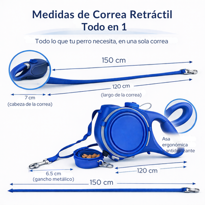 Correa Extensible 3 en 1 con Bebedero y Dispensador de Bolsas